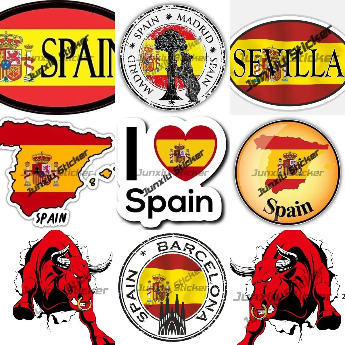 3D Angry Spanish Bullfighting Decals Madrid Spain Barcelona Sevilla Stamp Seal City Shield Travel Decal Spain Country Code Decal