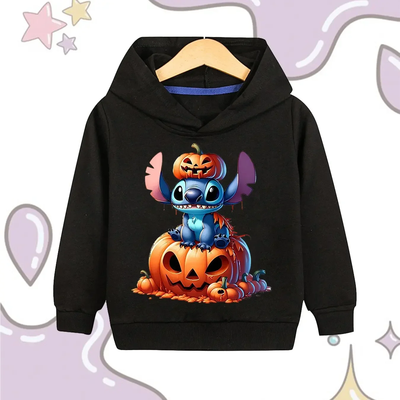 

Милая одежда Disney Stitch с принтом тыквы на Хэллоуин для девочек и мальчиков, зимний пуловер, праздничная одежда на Хэллоуин