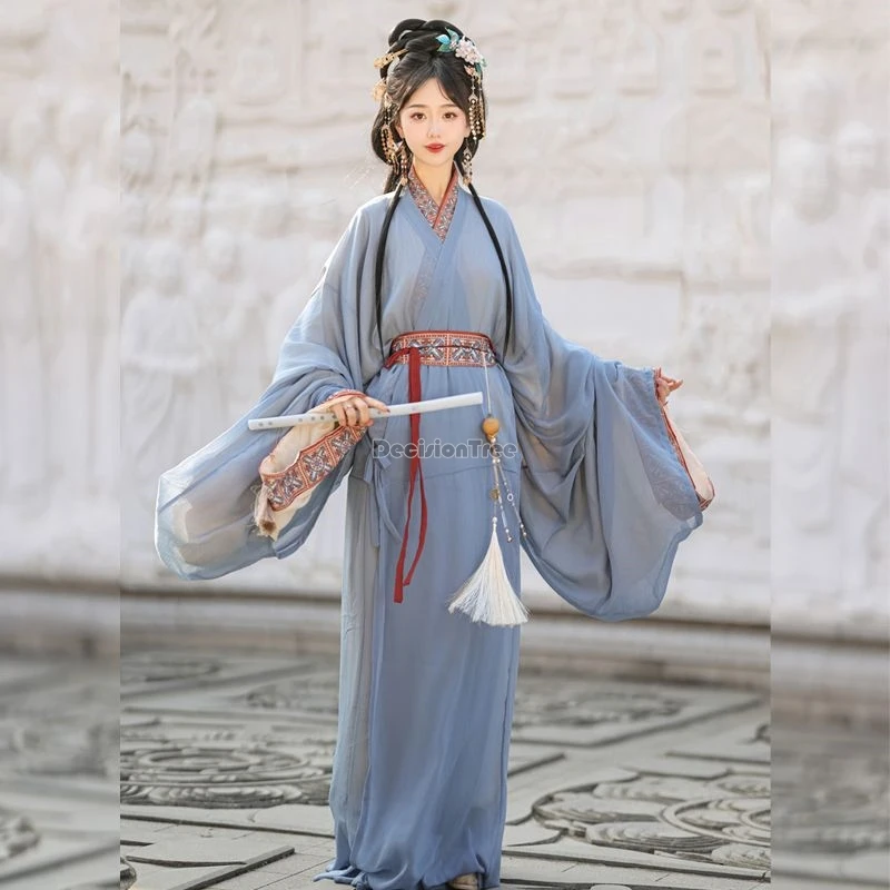 

2025 restoration chinese ancient zhanguo dynasty women robe daily straight-sleeved robe adult cross collar loose trailing hanfu