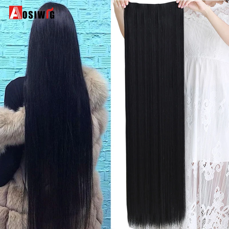 Aosiwig Synthetic 5 Size Long Straight 5 Clip in Hair Extensions Black Brown Natueal Fake Heat Resistant Hair Piece For Women