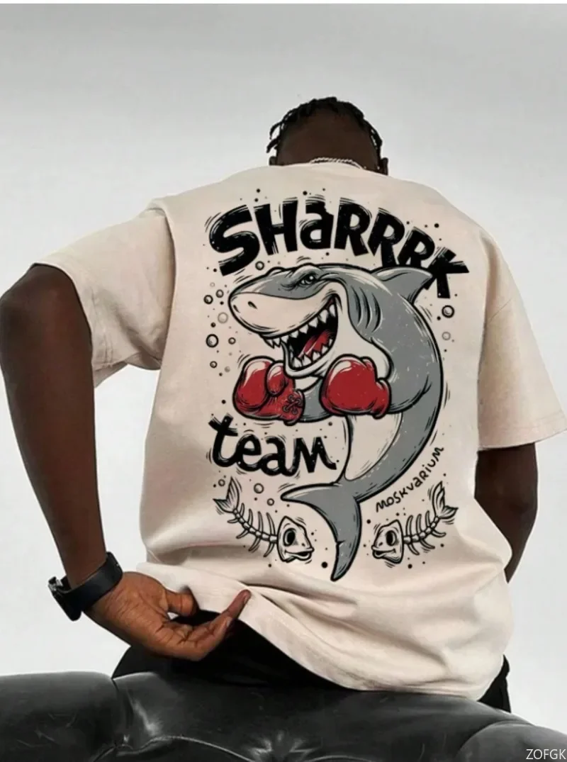 

2025 Summer Men shark print Lightweight T-Shirt Man Short Sleeves Plus Size T-Shirt Vintage Jersey Tees Men sport Clothing