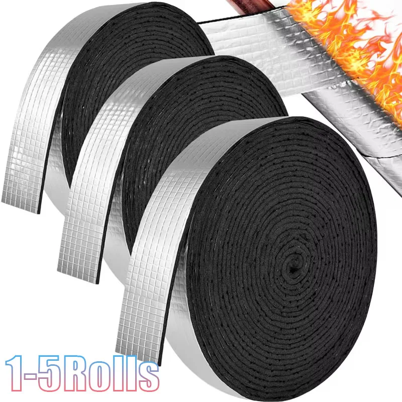 1-5Roll Aluminum Foil Foam Pipe Insulation Tape Self Adhesive for Outdoor Cold Water Winter Freeze Protection Home Improvement