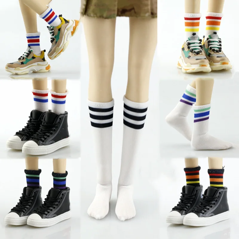 1/6 Women Soldier Socks Japanese Girls Harajuku Socks Knitting Striped Cotton Skateboard Socks For 12