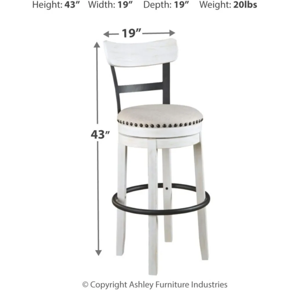 Valebeck 30" Modern Swivel Pub Height Barstool, Whitewash