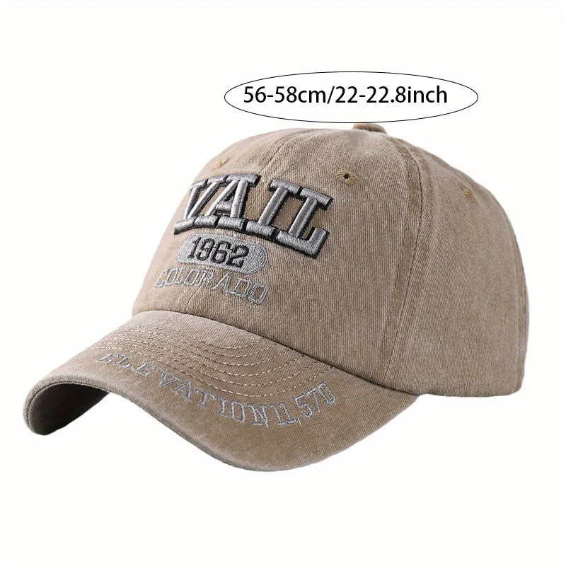 VAIL Letters Embroidery Baseball Hat Casual Sun Shading Hiking Fishing Outdoor Sports Duckbill Hat Distressed Washed Fabric