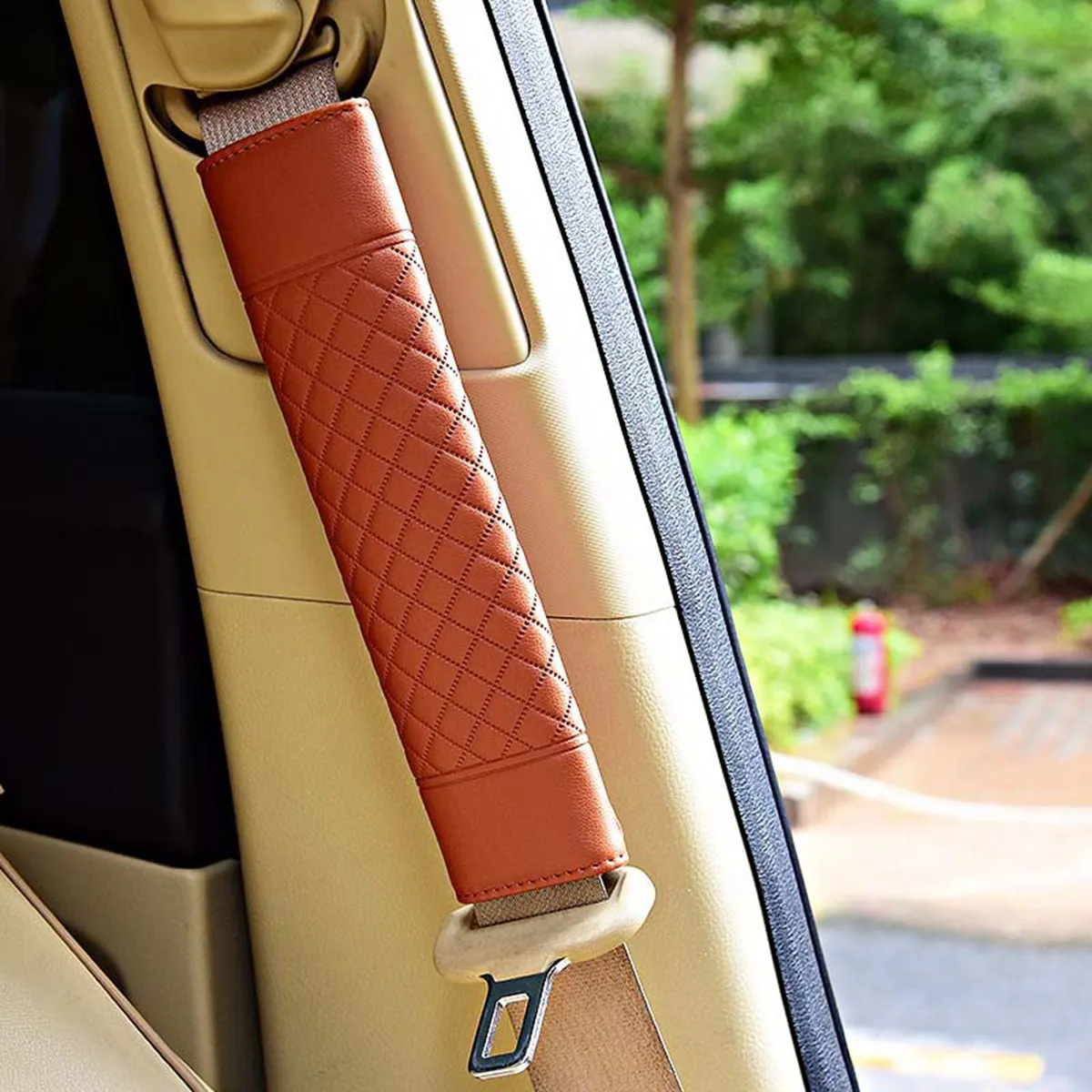 2Pcs Premium Lambskin Safety Belt Cover Soft Static-Free Comfort Pad for Seatbelt Shoulder Strap Luggage Backpacks