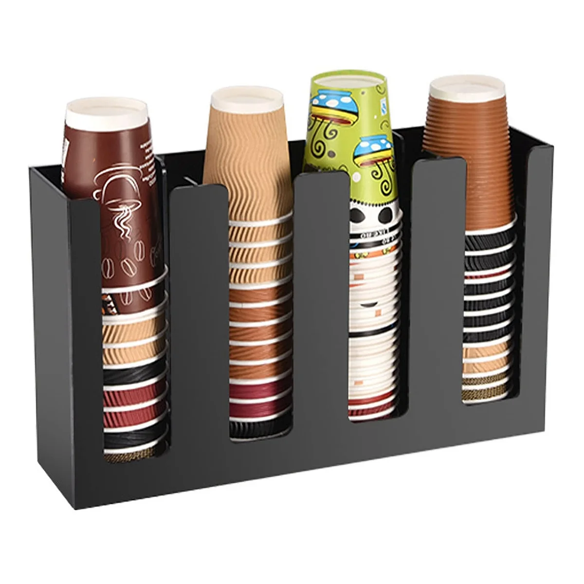 Coffee Cup and Lid Organizer Disposable Paper Cup Holder Dispenser, 4 Compartments