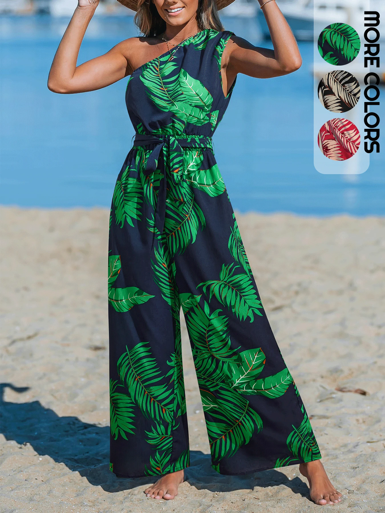 

Women's Holiday One-Shoulder Jumpsuit, Comfortable and Fashionable Summer Dress Up, Suitable for Beach Day and Party