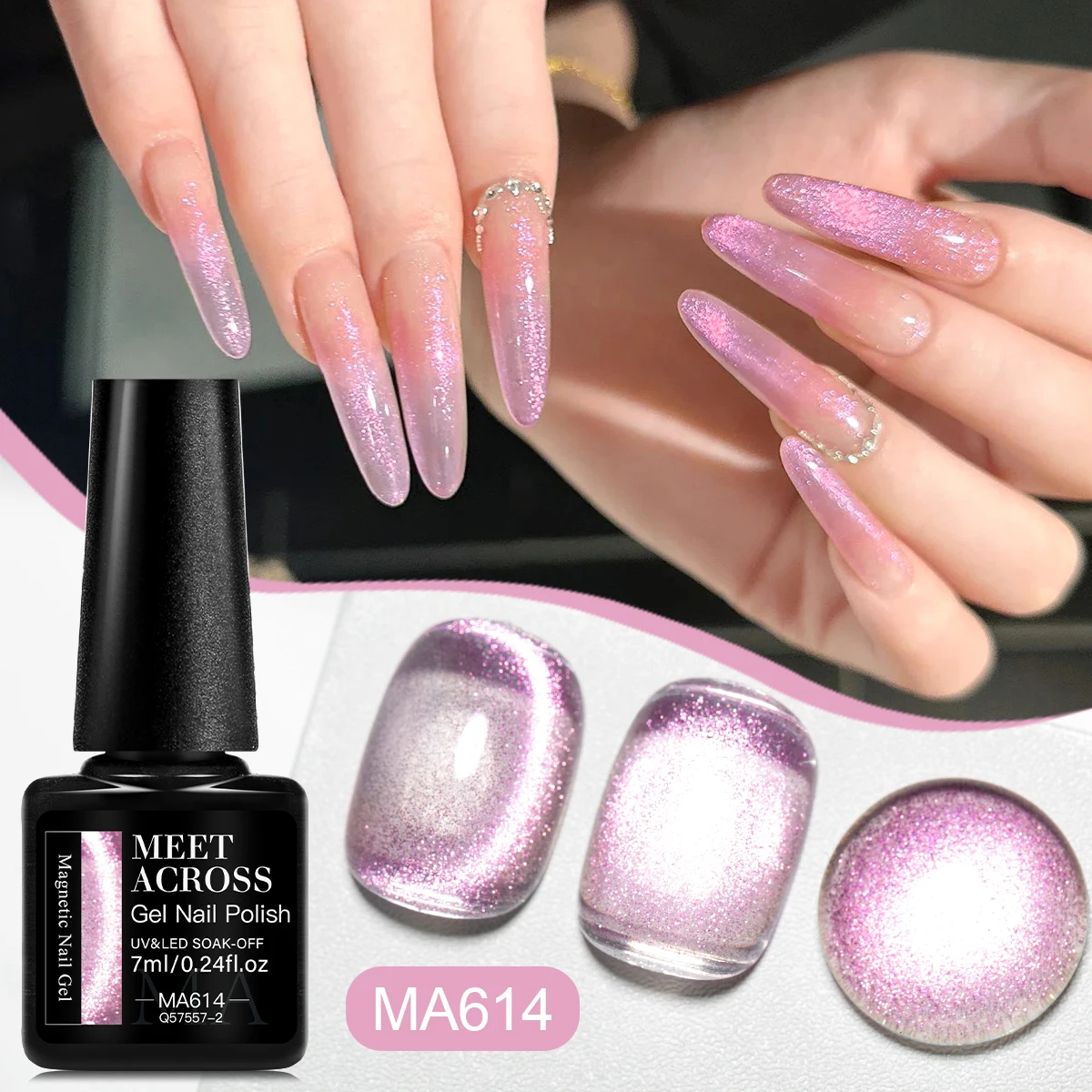 MEET ACROSS 7ml Colored Light Cat Magnetic Gel Nail Polish Mint Green Pink Purple Semi-Transparent Nail Art Gel Summer Spring
