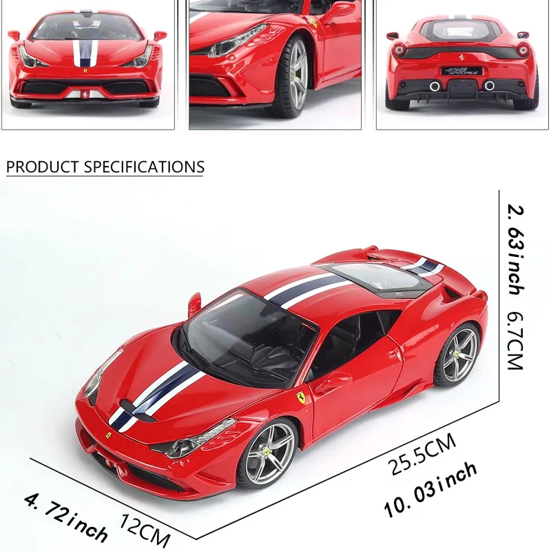 Bburago-Die-Cast Ferrari 458 Model Car Brinquedos, Presente Colecionável, Decoração de Carro em Miniatura, Colecionável, Original, 1:18