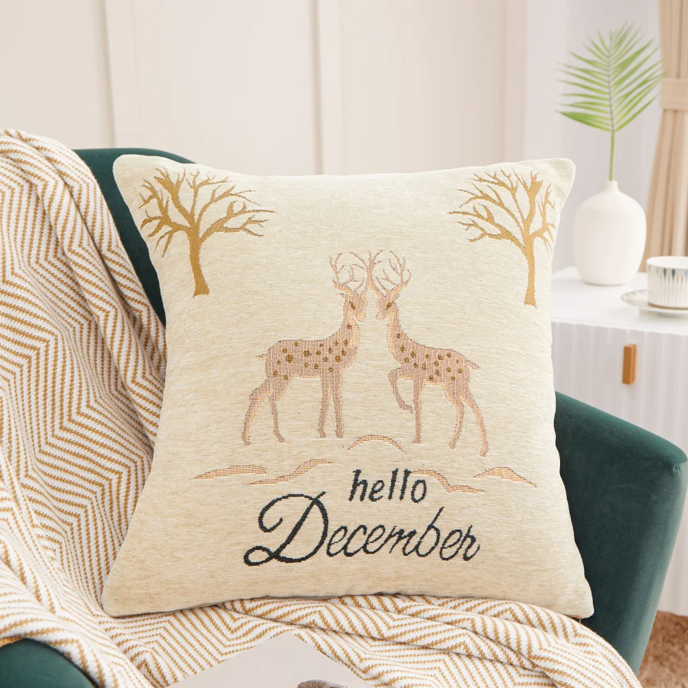 Nordic Style Chenille Deer Pillowcase Fawns Jacquard Hello December Cushion Cover Sofa Bed Throw Pillow Cases Home Decoration