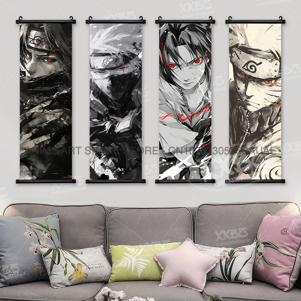 Uzumaki Naruto Canvas Hanging Painting Namikaze Minato Wall Art Scrolls Picture Hatake Kakashi Home DecorJapanese Anime Poster