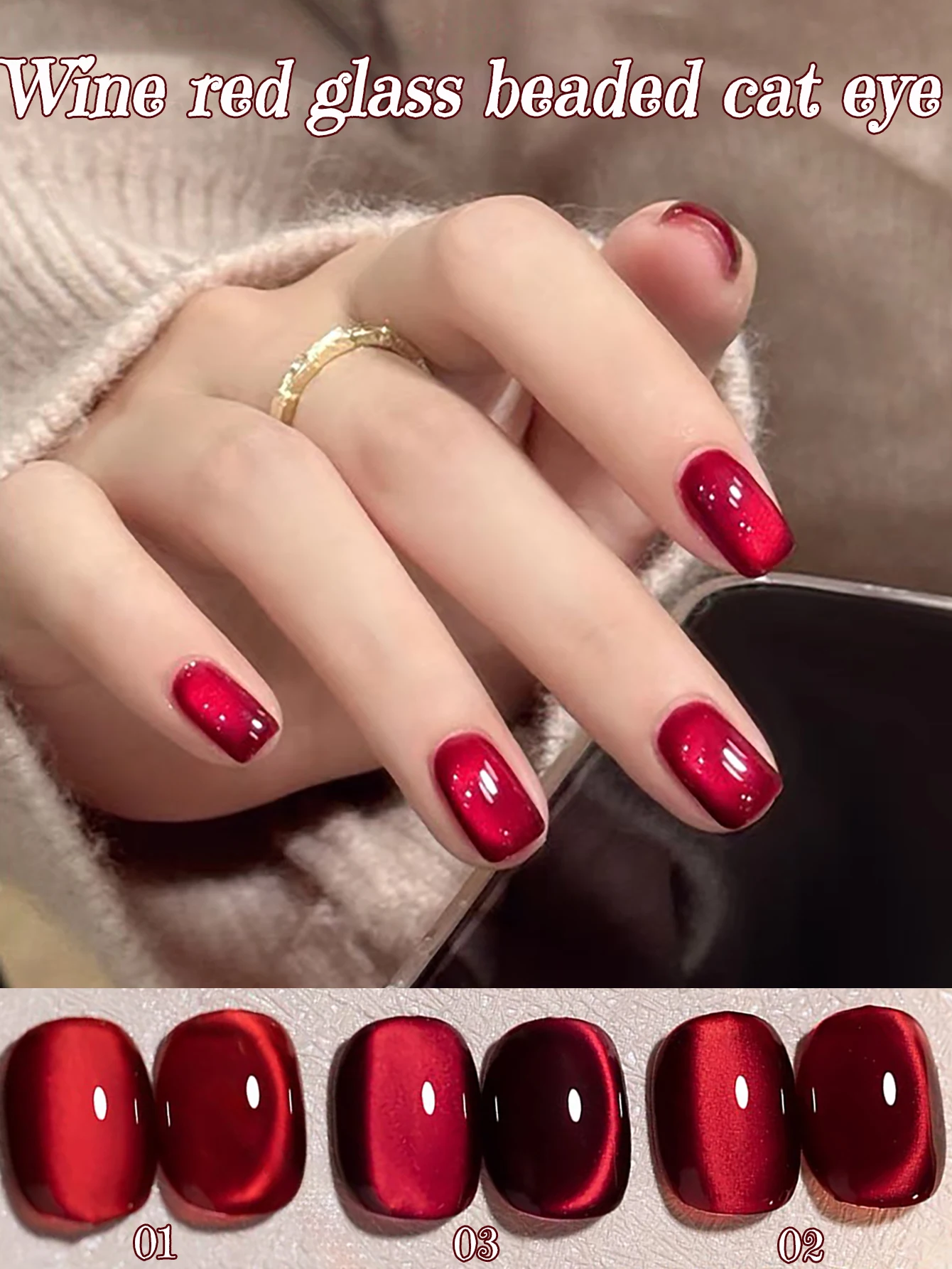 

ZH Christmas Nails Polish Autumn Winter Nail Red Cat Eye Gel Nail Polish Popular White Glass Bead Cat Eye Magnet Nail Supplies