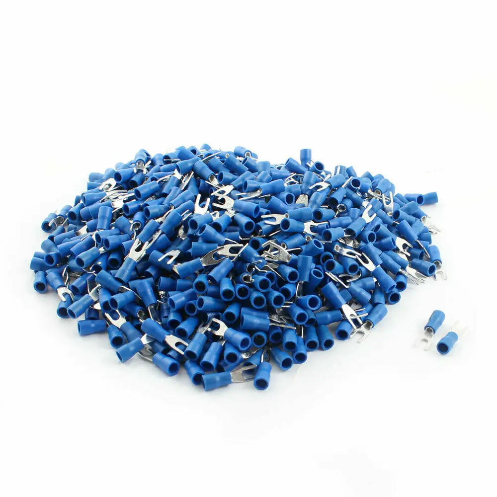 

1000PCS Blue Insulated Furcate Fork Terminals Cable Lug AWG22-16 SV1.25-4 ✦KD