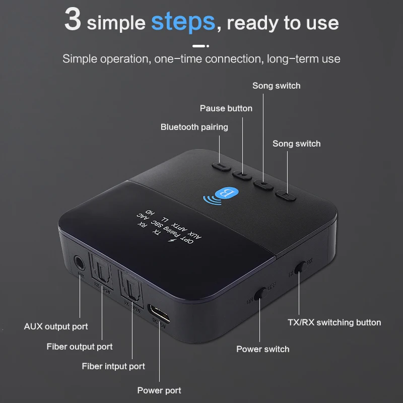 Imagem -03 - Bluetooth 5.0 Receptor Transmissor de Áudio em 3.5 mm Jack Rca Estéreo Música sem Fio Adaptador para Carro Fone Ouvido Alto-falante tv pc