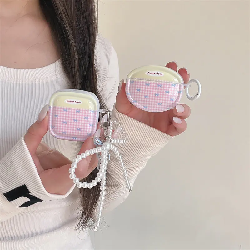 Protective Case for Huawei Freeclip2 Clip Earphone Cover Heart Pink Grid Splicing for Huawei Freebuds 7i/6i 4E SE3 Pro4