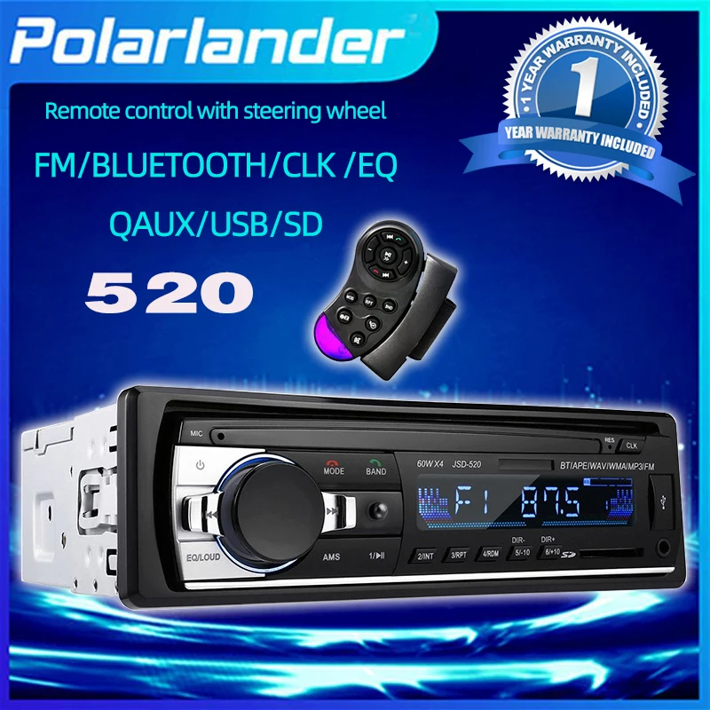 

Car Radio 1DIN USB MP3 Player SD Card Bluetooth FM Receiver 520 12V WMA/WAV Cheap 4*60W EQ with Steering Wheel Remote Control