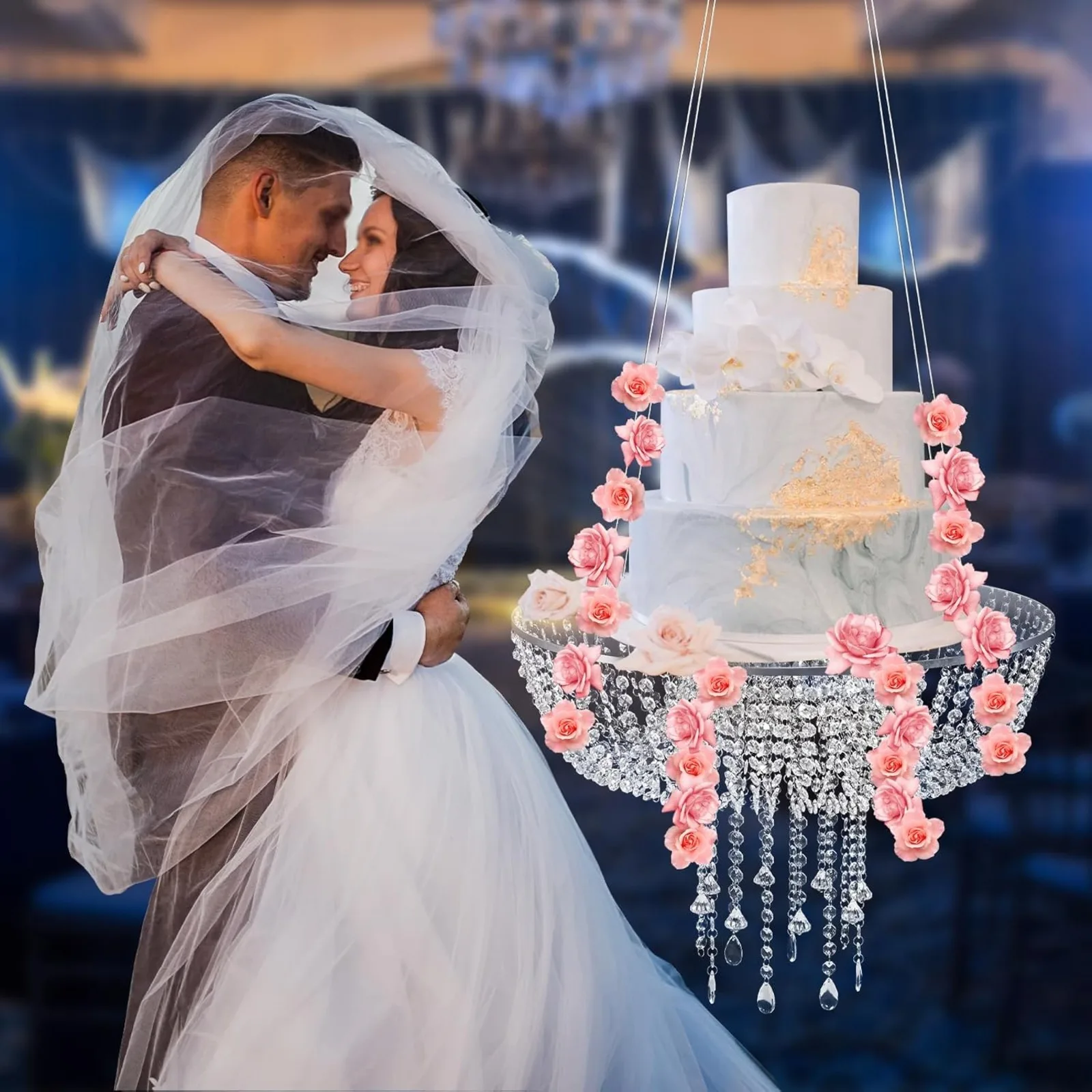 60cm Acrylic Swing Cake Stand, Sparkling Chandelier Style Suspended Cake Rack for Party & Dessert Display