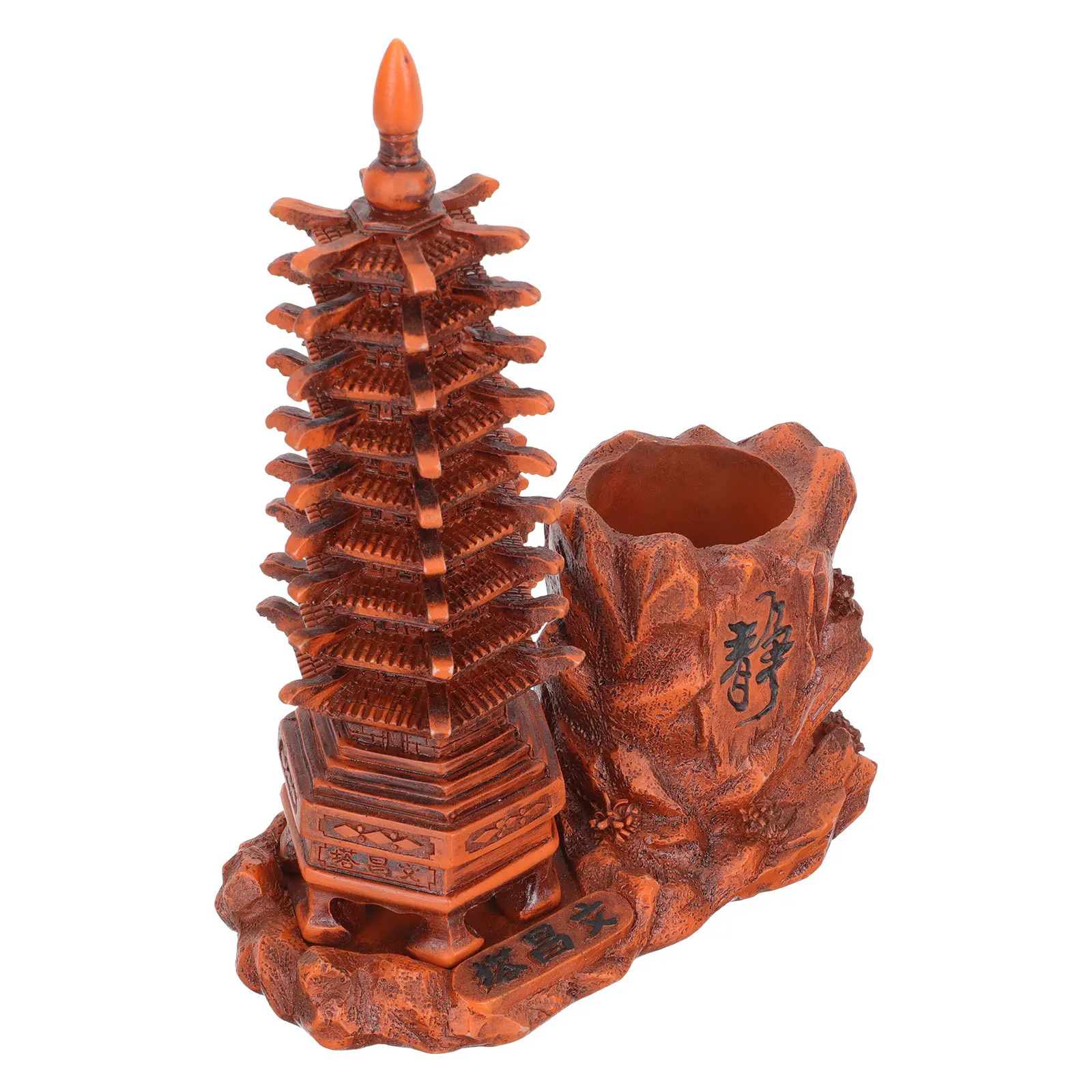 برج تصميم حامل قلم مزهرية خشبية مقلدة الراتنج الحرفية زخرفة الإبداعية منظم سطح المكتب متعدد الوظائف تخزين ديكور #2