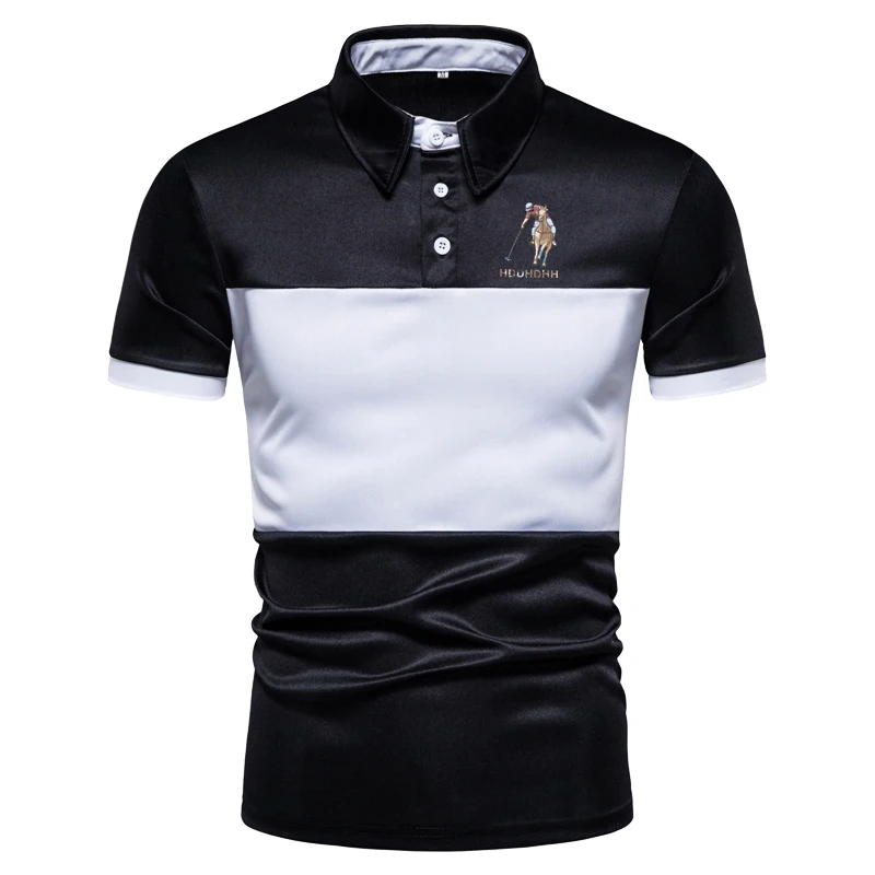 HDDHDHH Brand Printing Men Print Contrast Panel Polo Shirt