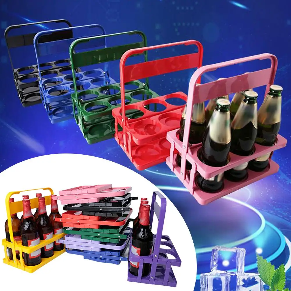 6 Hole Folding Wine Rack Portable Handheld Beer Rack Holder Drink Wine Can Caddy Basket Bar Organizer Bottle D3x8