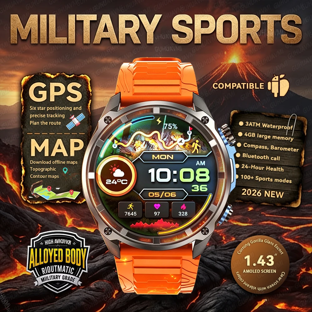 

2026New Tank Pro Offline Map Smart Watch GPS 3ATM Waterproof Sports 860mAh Battery Outdoors Accurate Compass Military Smartwatch