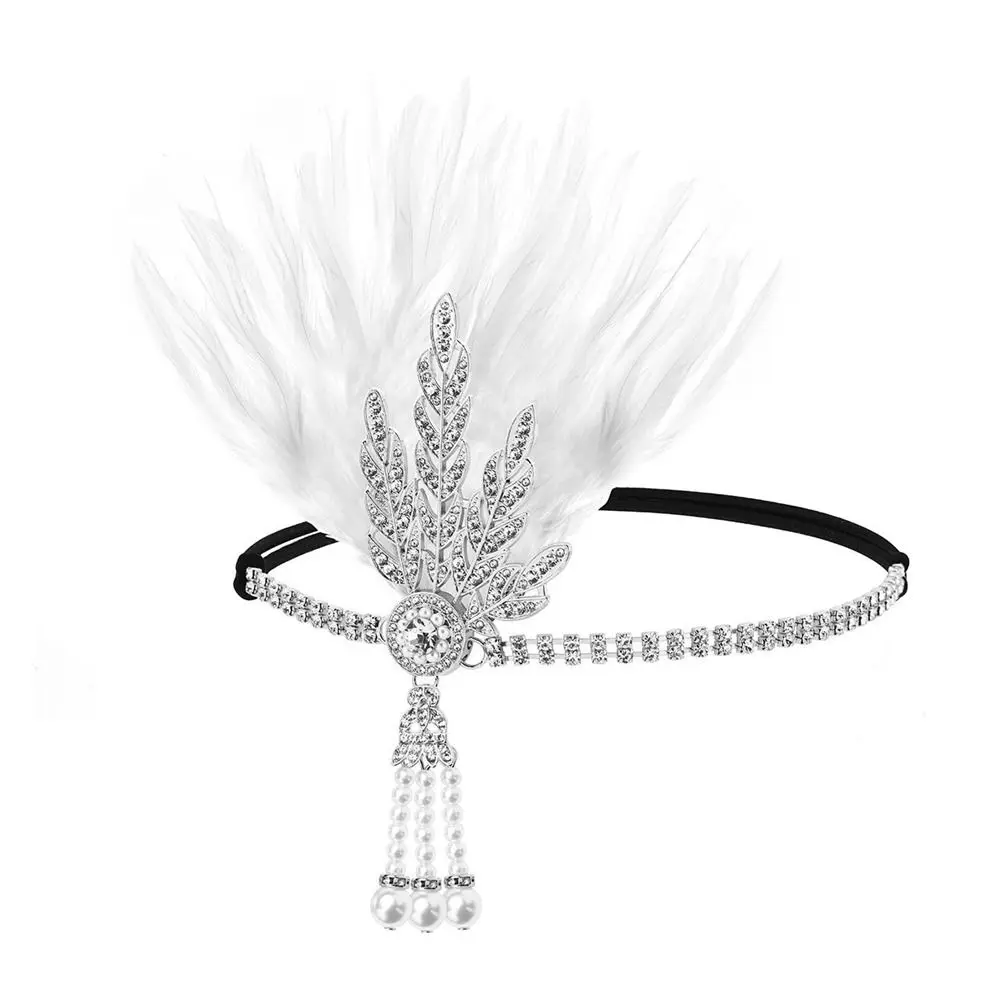 1920s Women Hairband Gatsby Feather Rhinestone Flapper Headband Vintage Costume Headdress Party Bridal Hair Accessories