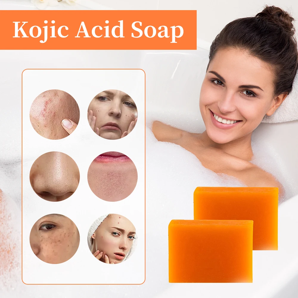 สบู่อาบน้ำกรด Kojic 2ชิ้นสบู่ทำความสะอาดผิวหน้าสบู่ธรรมชาติที่ปลอดภัยสำหรับผู้ชายผู้หญิง