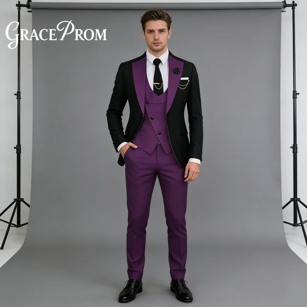 

Purple Pinstripe Single Breasted Suit for Men Evening Party Formal Best Man Suit Set Classic Jacket Vest Pants Wedding Suits