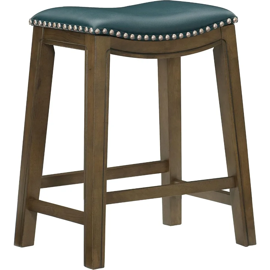 Alviso Solid Wood Stools 26-Inch Counter Height Upholstered Padded Saddle Counter Stools Faux Leather Easy Assembly Narrow Soli