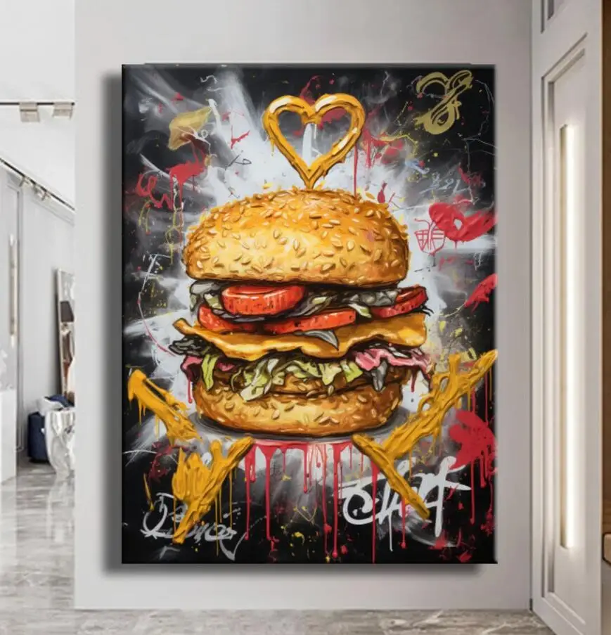 DIY Cross Stitch Hamburger Graffiti Diamond Painting Food Art Colorful Abstract Full Diamond Mosaic Embroidery Decor Food Lover