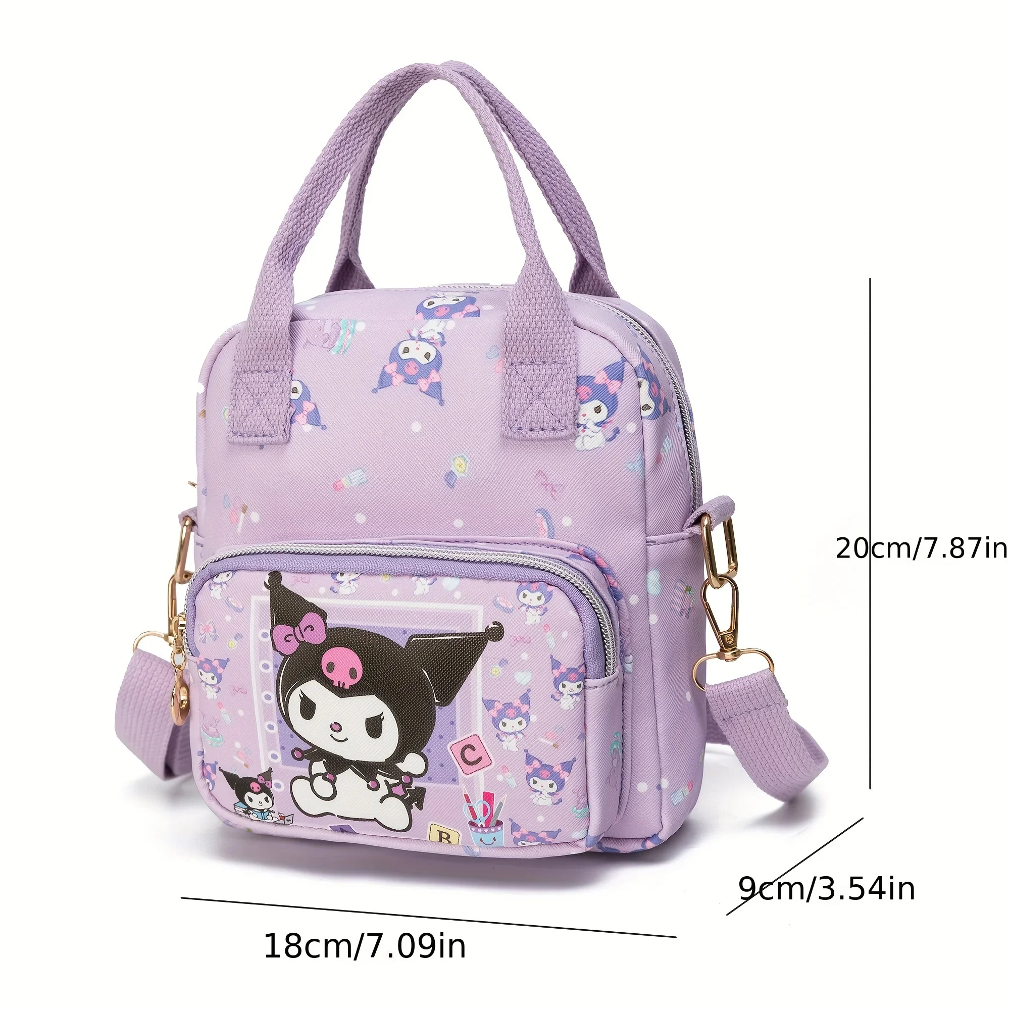 Kawaii Sanrio Pink Hello Kitty Leather Women's Messenger Bag Cartoon Kuromi Cinnamoroll Versatile Student Shoulder Crossbody
