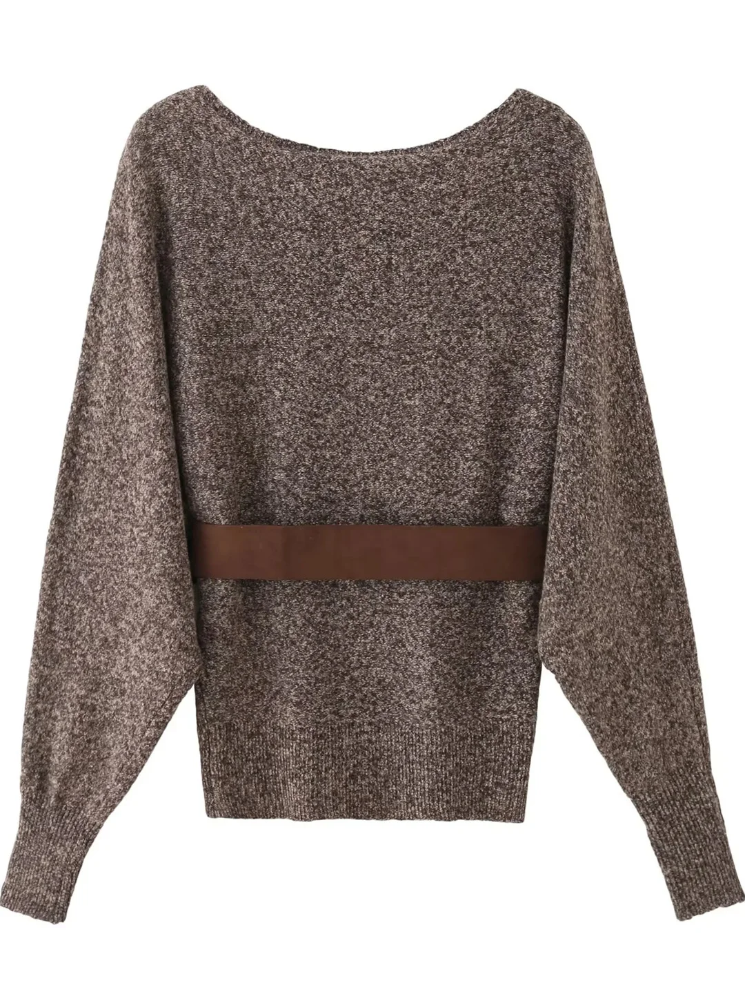 

Свободный вязаный свитер с рукавами «летучая мышь» и одним открытым плечом, с поясом, осенняя мода, большие размеры, повседневная одежда для стройности фигуры