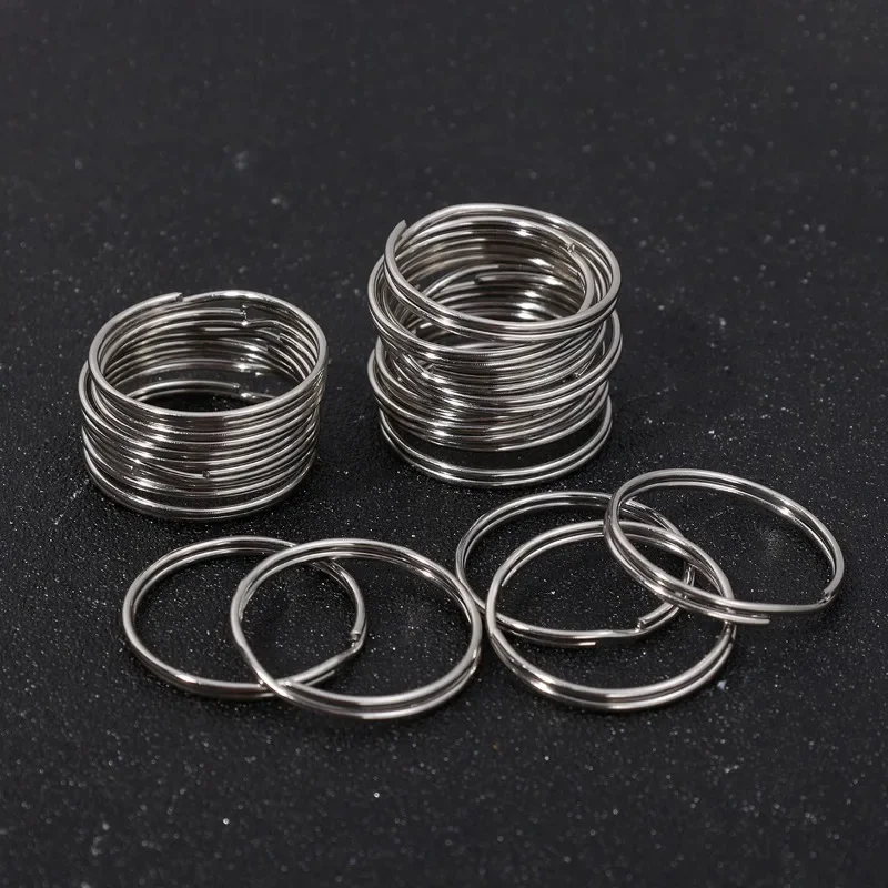 100/20Pcs Auto Metal Blank Keyring Stainless Steel Anti-rust Key Holder Keychain Pendant Round Split DIY Key Rings Keyfob Buckle