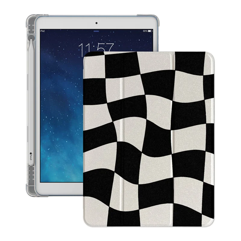 Zwart wit Raster Tablet Case Voor Apple iPad Air 2024 11 inch Air5/4 10.9 iPad 5/6/7/8/9 Gen 9.7 Air 3 10.2/10.5 ''mini 6/5 Gevallen