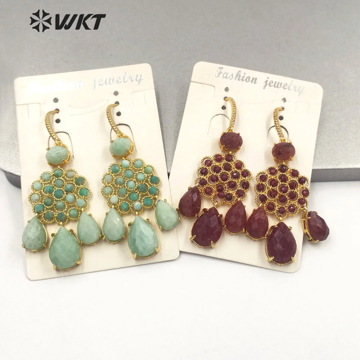 WKT-E712  WKT 2023 Retro ladies earrings natural gemstone hot  sale women exquisite earrings accessories gold-plate earrings