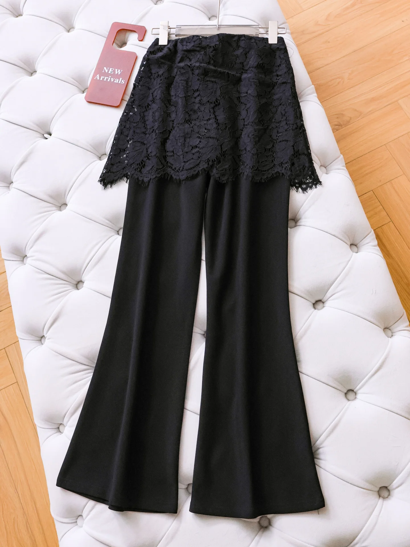 Black Lace High Waist Slimming Micro Flared Pants Casual Trousers Women's Spring 2026 New Style  Hoof Pants E023