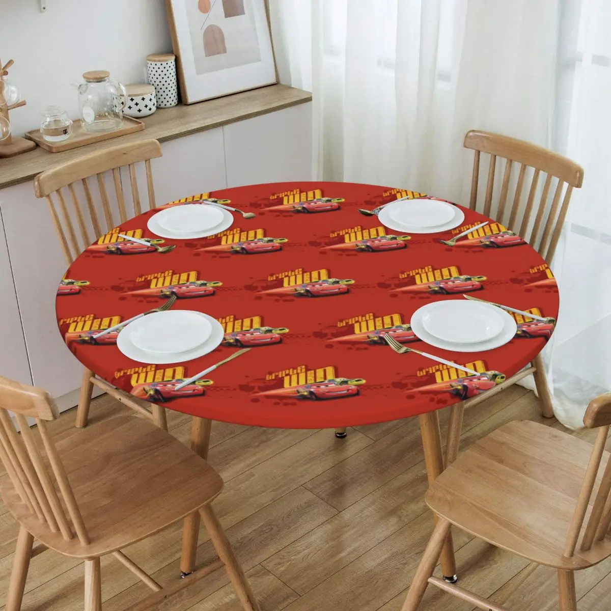 Customized Round Fitted Lightning McQueen Cars Table Cloth Oilproof Tablecloth 45