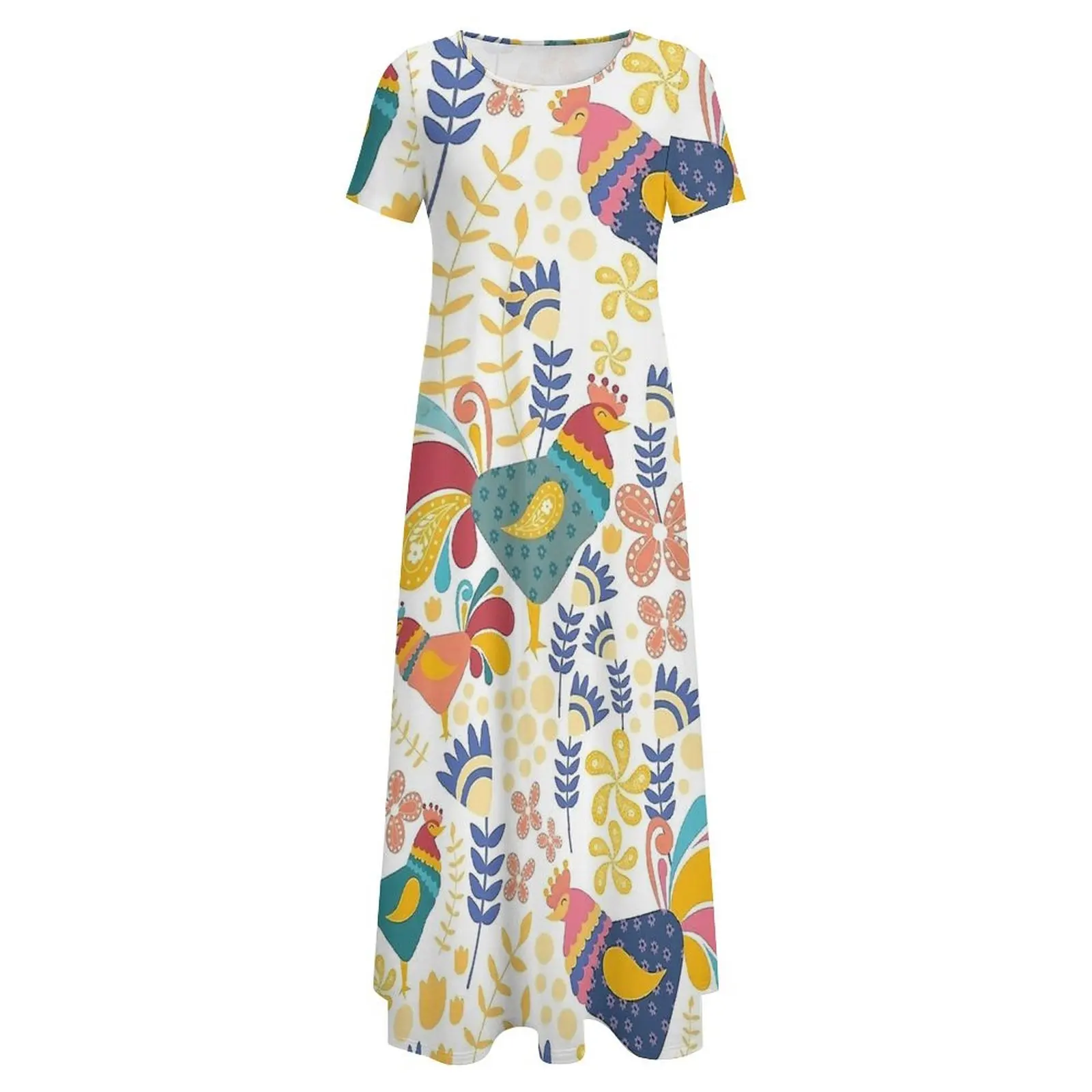 Robe longue de plage à imprimé floral pour dames, vêtements surdimensionnés à manches courtes, style de rue Boho, robes de refroidissement pour poulets