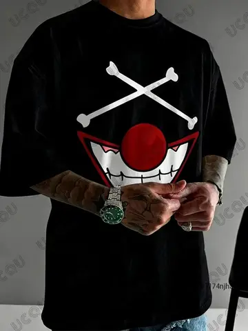 2026 Hot Sale One Piece Anime Yonko Buggy Graphic Cotton Men's T-shirt Summer Casual O-neck Tees Oversized Clothes Unisex Tops