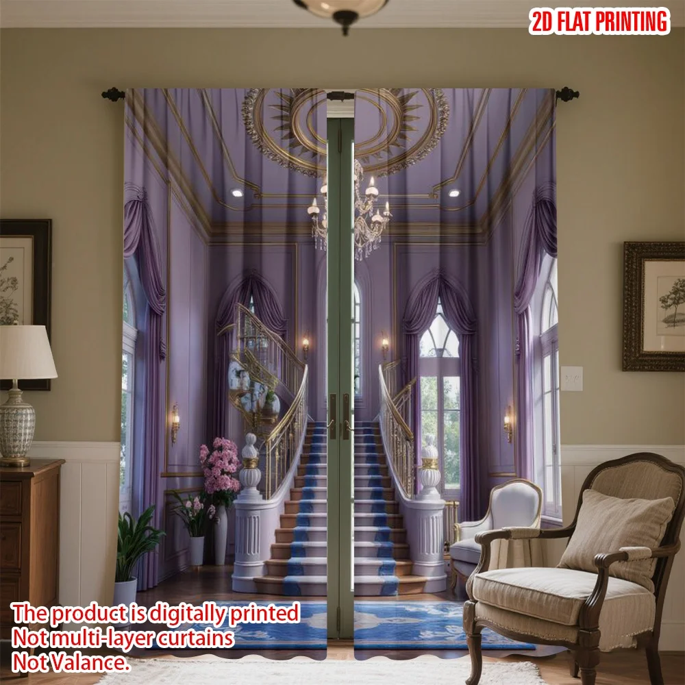 

2D flat printing 2pcs Scene Curtains Grand Staircase Digital Printed Polyester Drapes Festive Curtains Use for Holiday Party