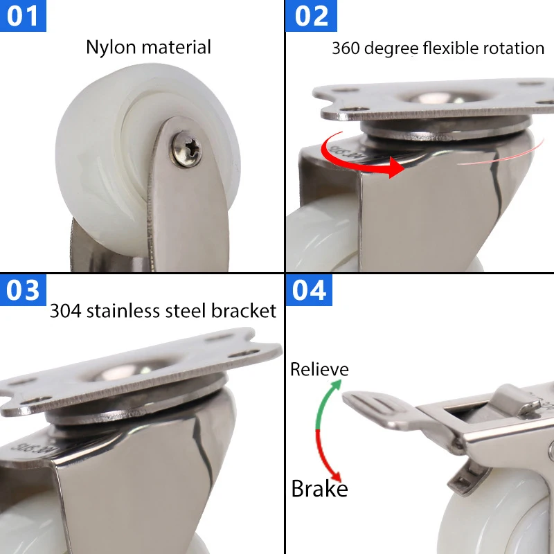 2Inch Caster Wheels 304 Stainless Steel Heavy Duty Casters,Rust-Proof Industrial Castor for Furniture,Labs,Hospitals,Restaurants