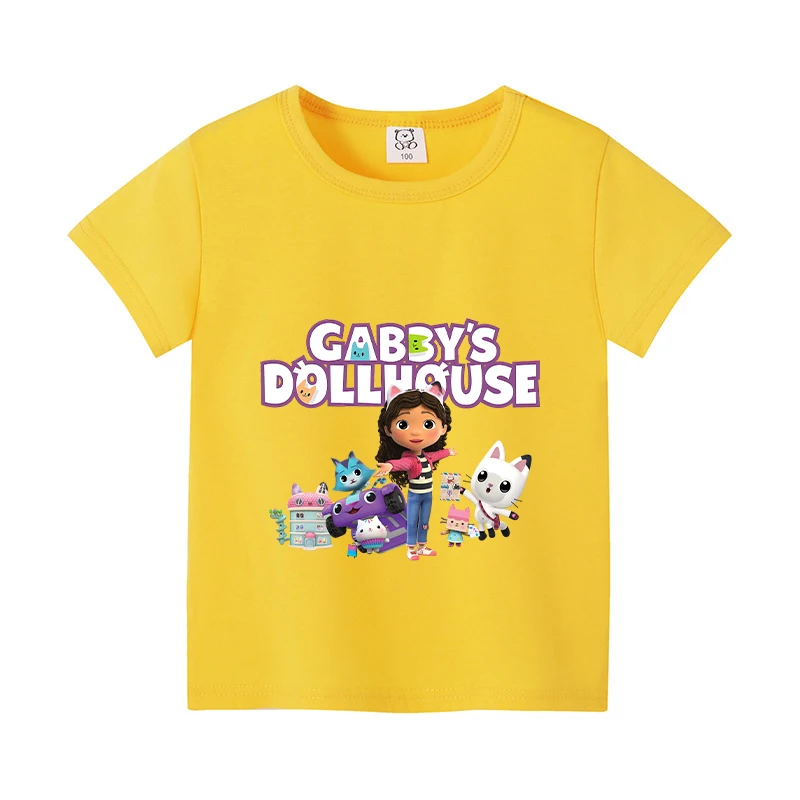 2025 New Gabby Dollhouse Short Sleeve Boys Girls Summer Round Neck Colorful T Shirt Clothe Cotton Tee Shirts Kid Short Tops Tees