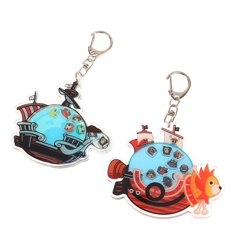 Acrylic Anime One Piece Shaking Keychain Cute Cartoon Thousand Sunny Going Merry Key Chain Relief Stress Toys Fan Gifts