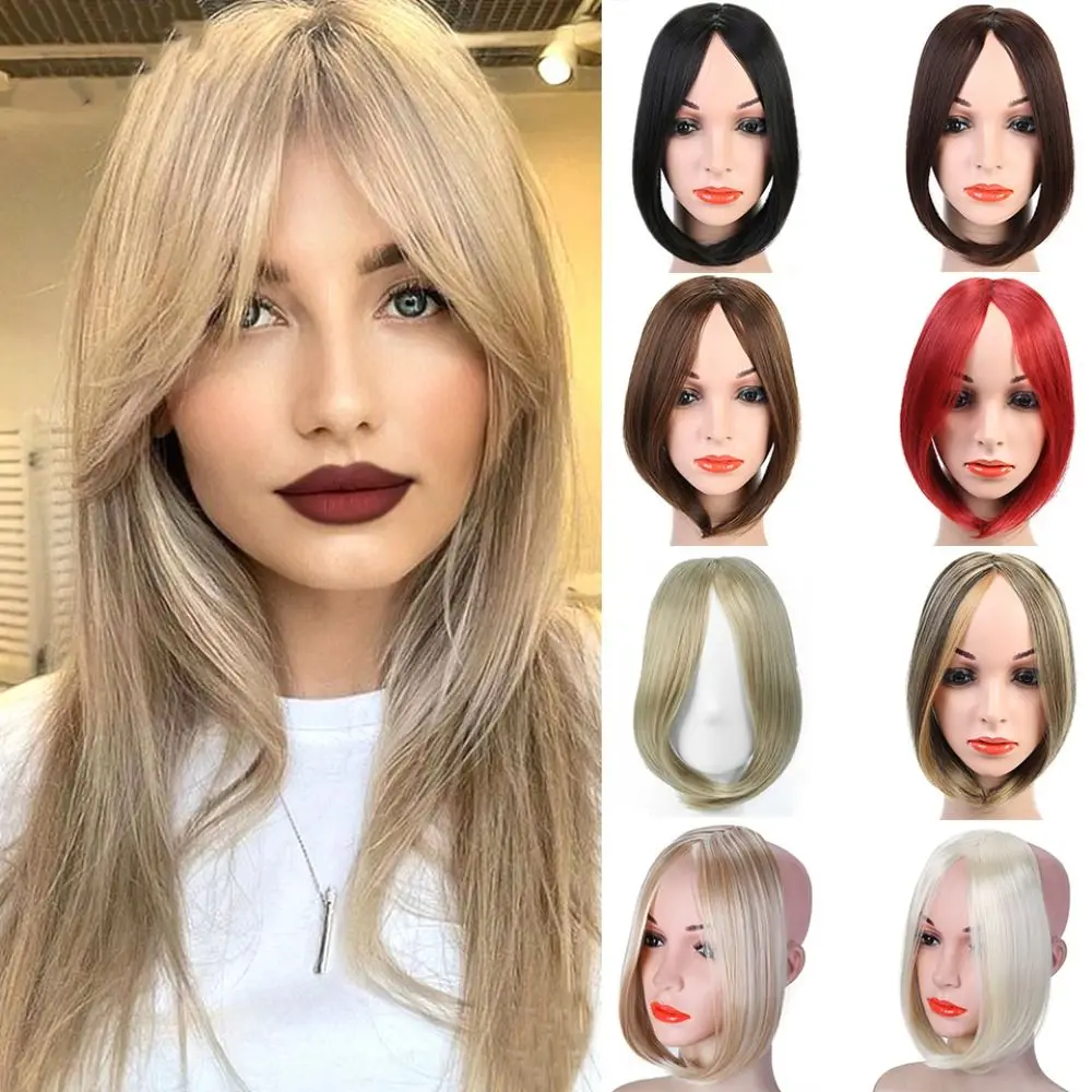 

1 pcs Synthesis Wig Middle-part Bangs Hair Extensions Clip In Forehead Natural Seamless French Oblique Bangs