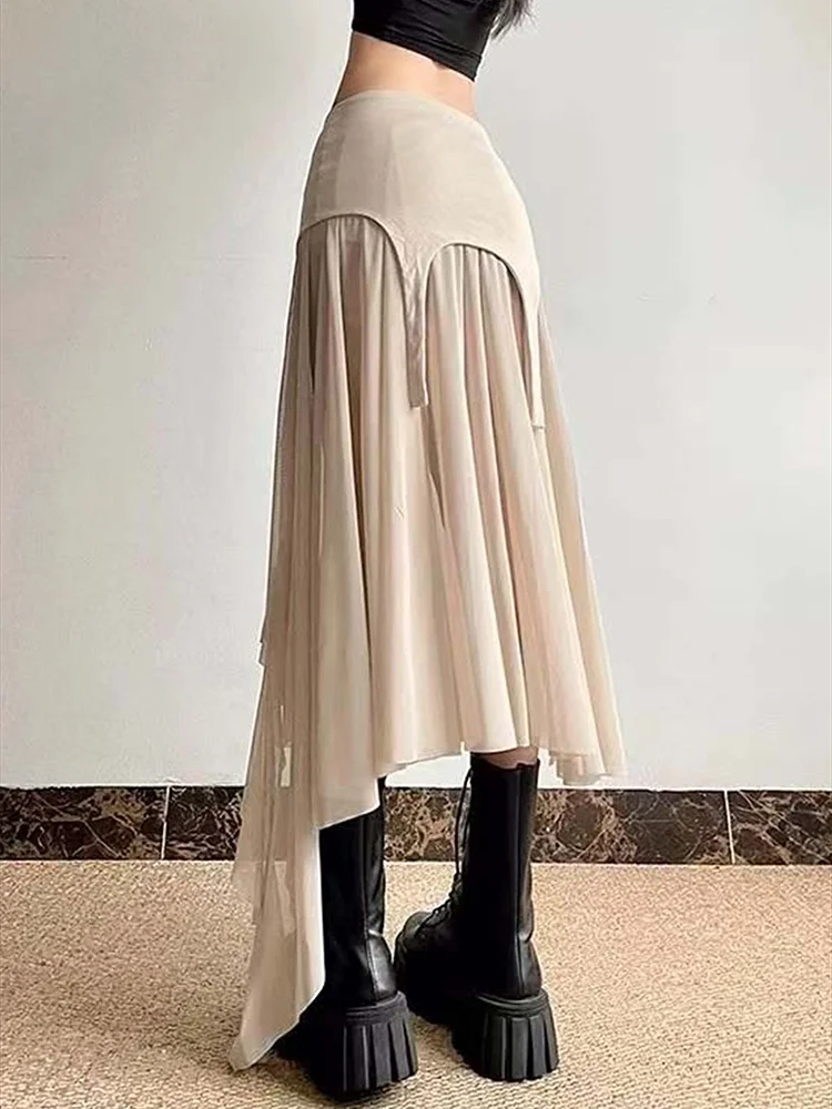 2025 불규칙 메쉬 스커트 여성 Y2k 핫걸 스타일 하이웨이스트 러플 스커트 슬림핏 빈티지 패션 여성 의류