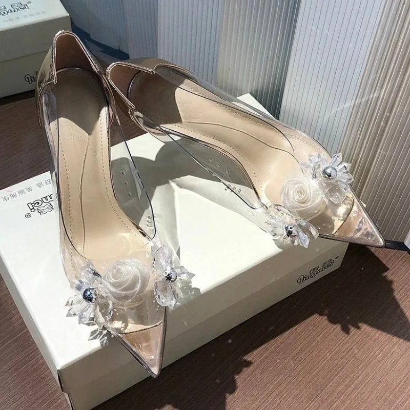 

Fashion Sliver Rhinestone Bow PVC Transparent Women Pumps Autumn Stiletto High Heels Sexy Bride Party Wedding Dress Shoes