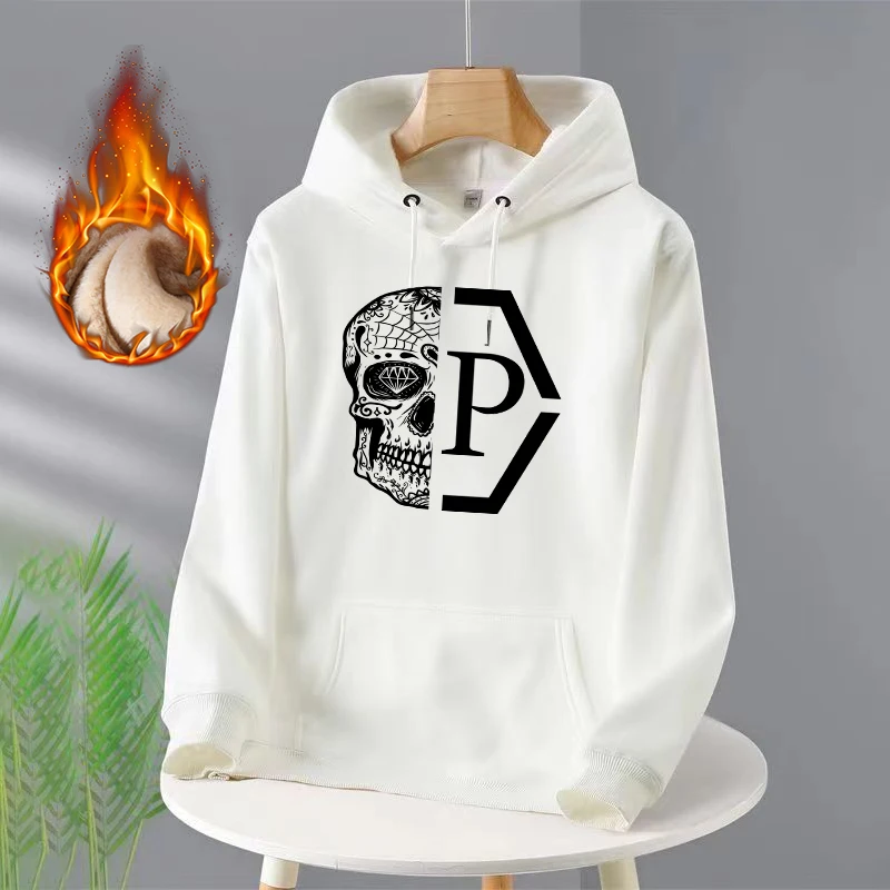 

Black and White Skull Fleece Hoodie Anime Hoodies Women Sweatshirts Kawaii Streetwear Female Aesthetic Harajuku Tops