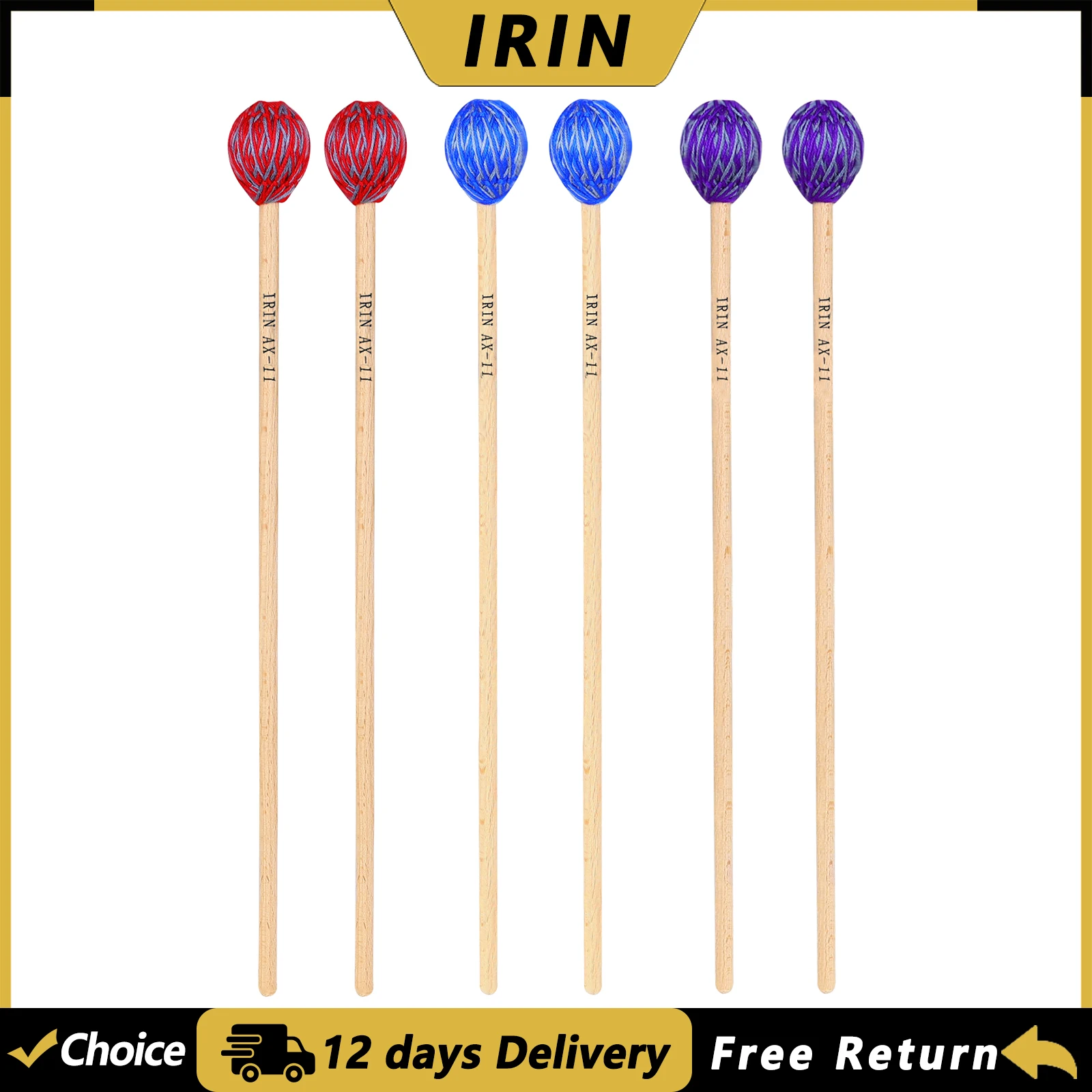  IRIN MD80 Marimba Mallets Hard Head Maple Handle Marimba Drumsticks Mallets Xylophone Hammer Percussion Instrument Accessories