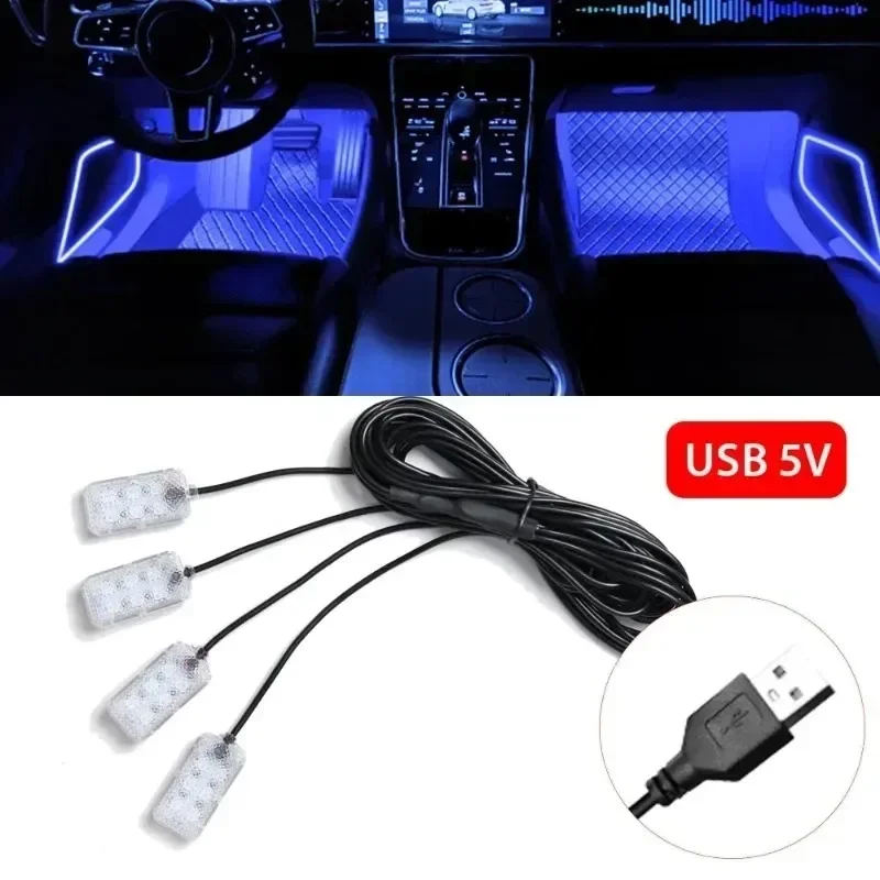 

Automotive Ambient Lights USB Foot Lights Interior Lights LED Car Decorations No Need For Modification Inside The Car 1 Set